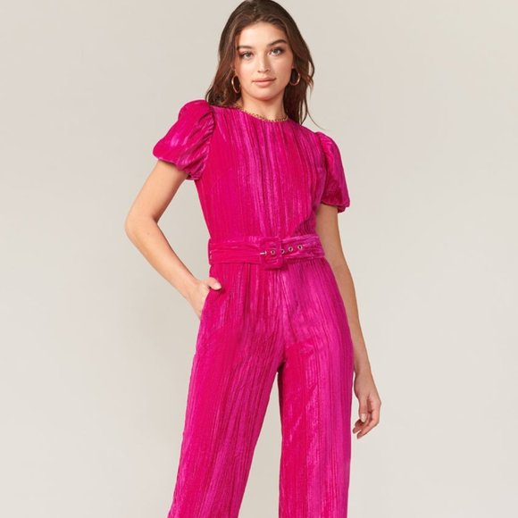 Adelyn Rae Pants - NWT Adelyn Rae Pink Avia Puff Sleeve Back Cut Out Jumpsuit
